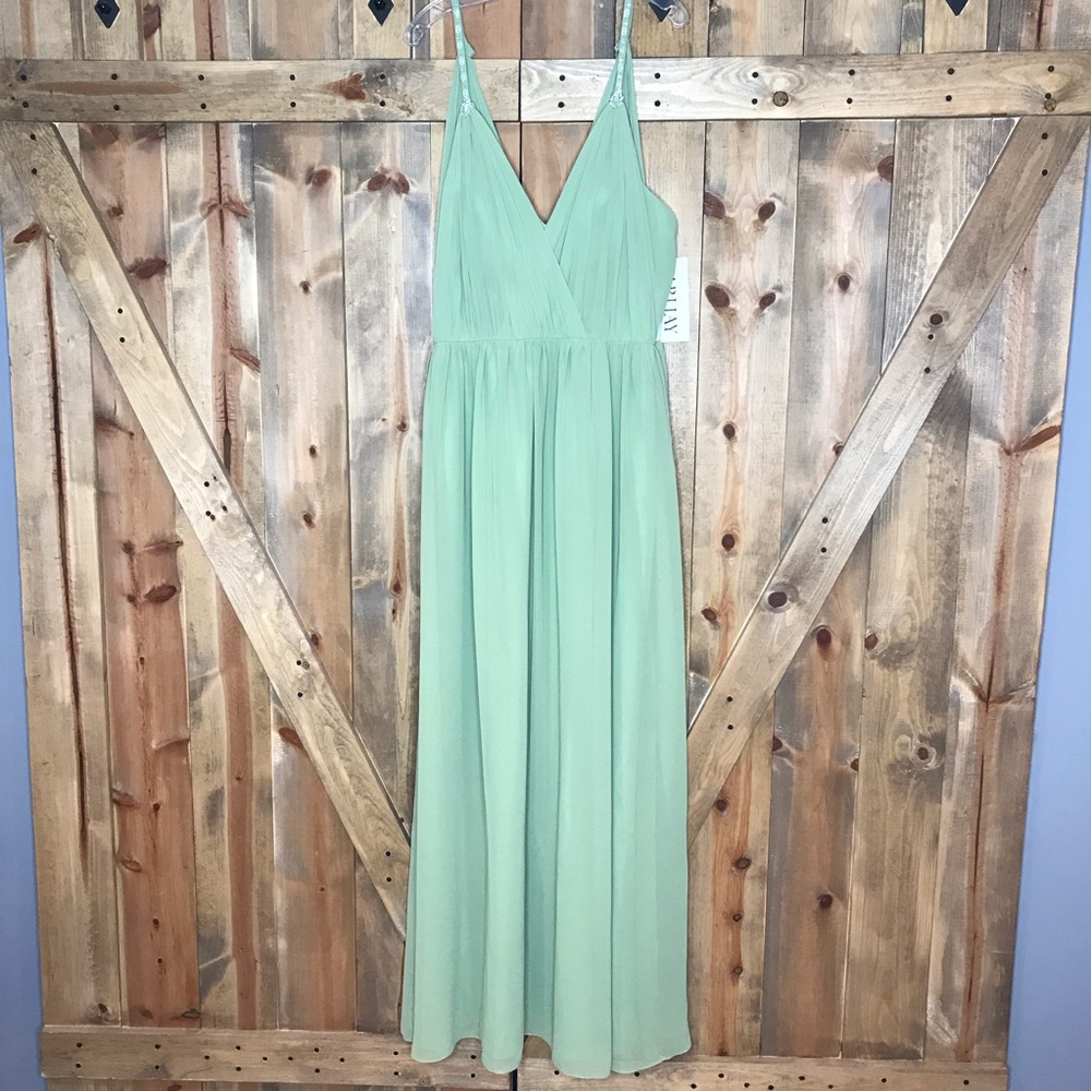 Bari Jay Sage Green Bridesmaid Formal Prom Gown